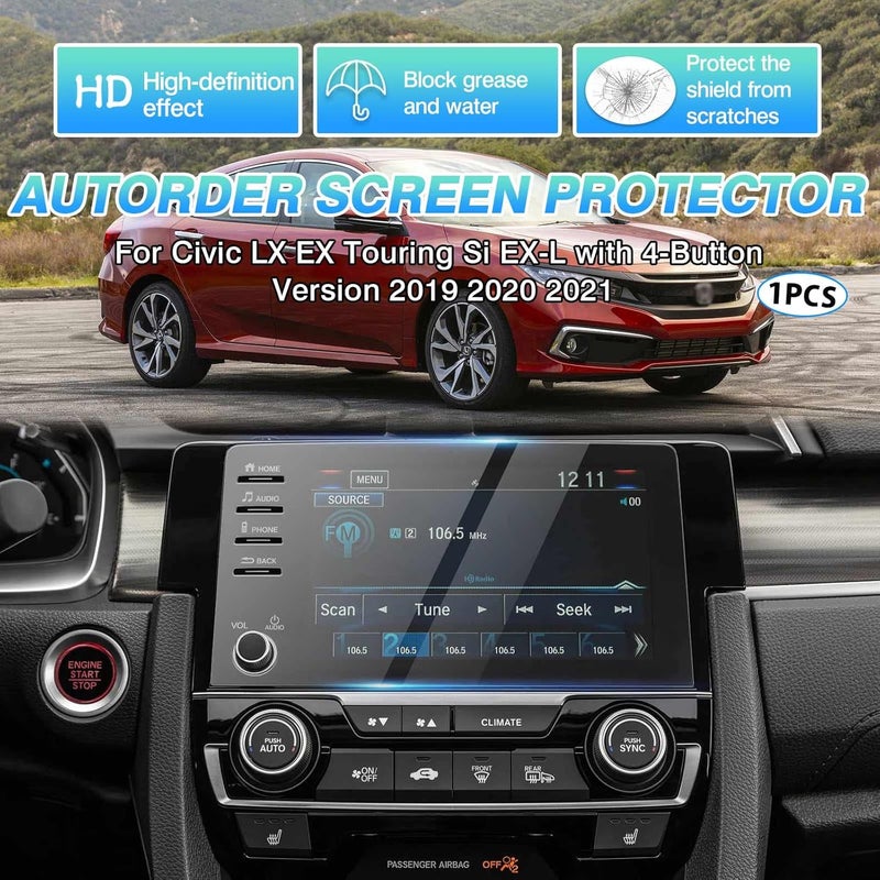 Autorder Custom Fit for Screen Protector 2019-2021 Honda Civic LX EX Touring Si EX-L 4 Buttons Tempered Glass 9H Navigation Touchscreen Protective Film - Image 2
